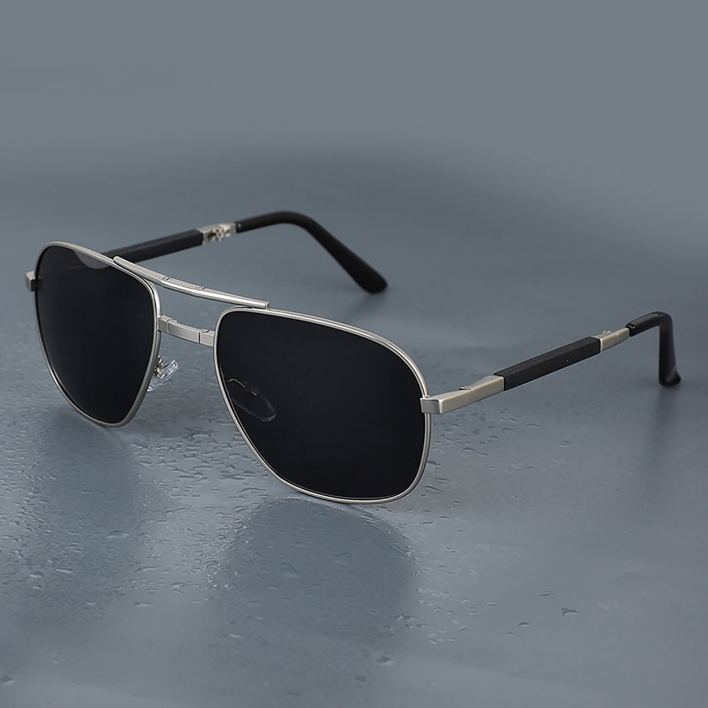 Carlton London Premium Silver &amp; Black Toned Polarised And Uv Protected Lens Foldover Sunglasses For Men
