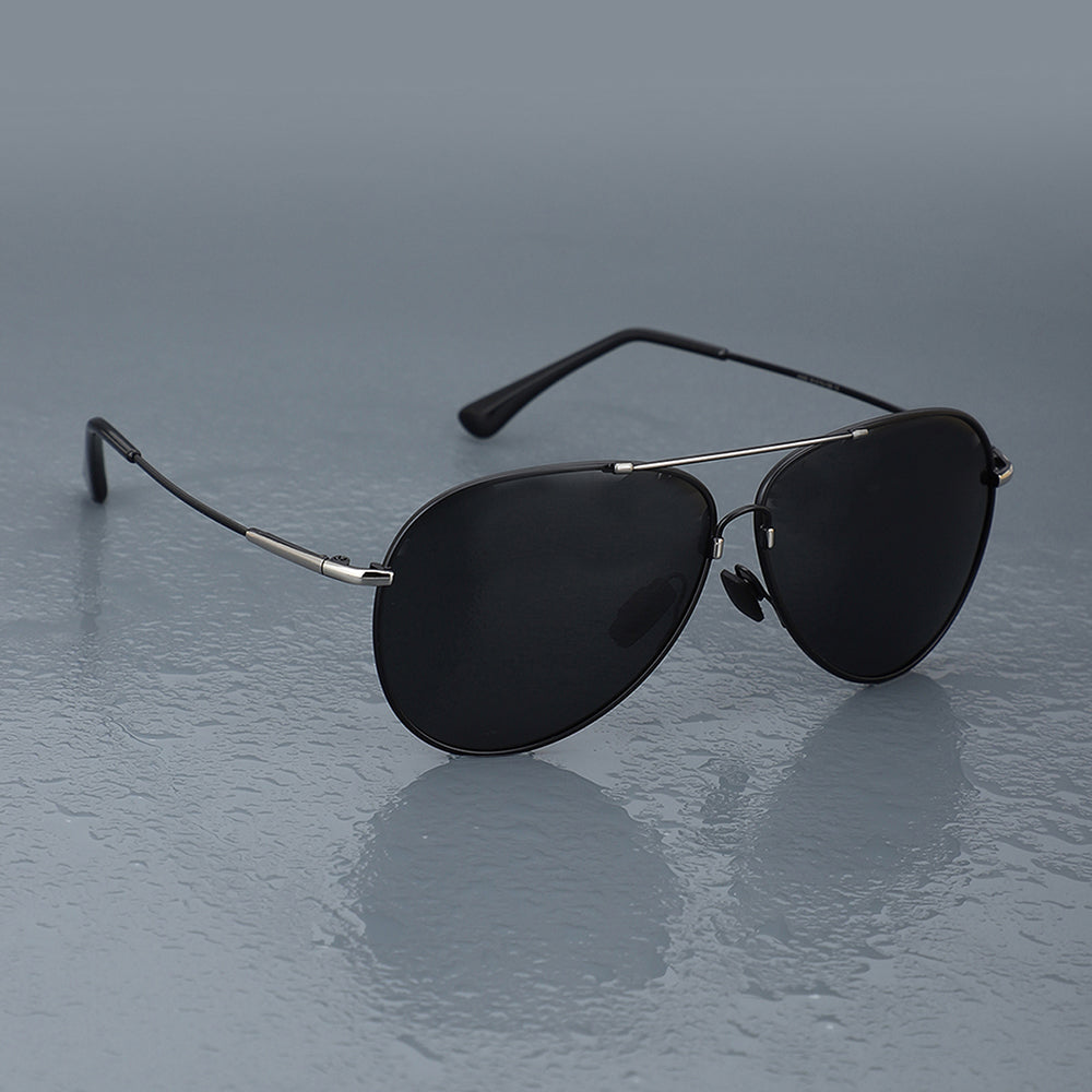 Carlton London Premium Silver &amp; Black Toned Polarised And Uv Protected Lens Aviator Sunglasses For Men