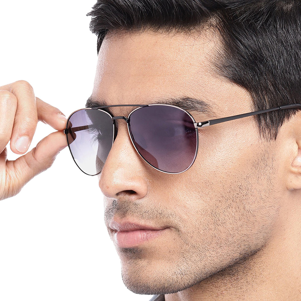 Carlton London Premium Silver &amp; Black Toned Polarised And Uv Protected Lens Aviator Sunglasses For Men