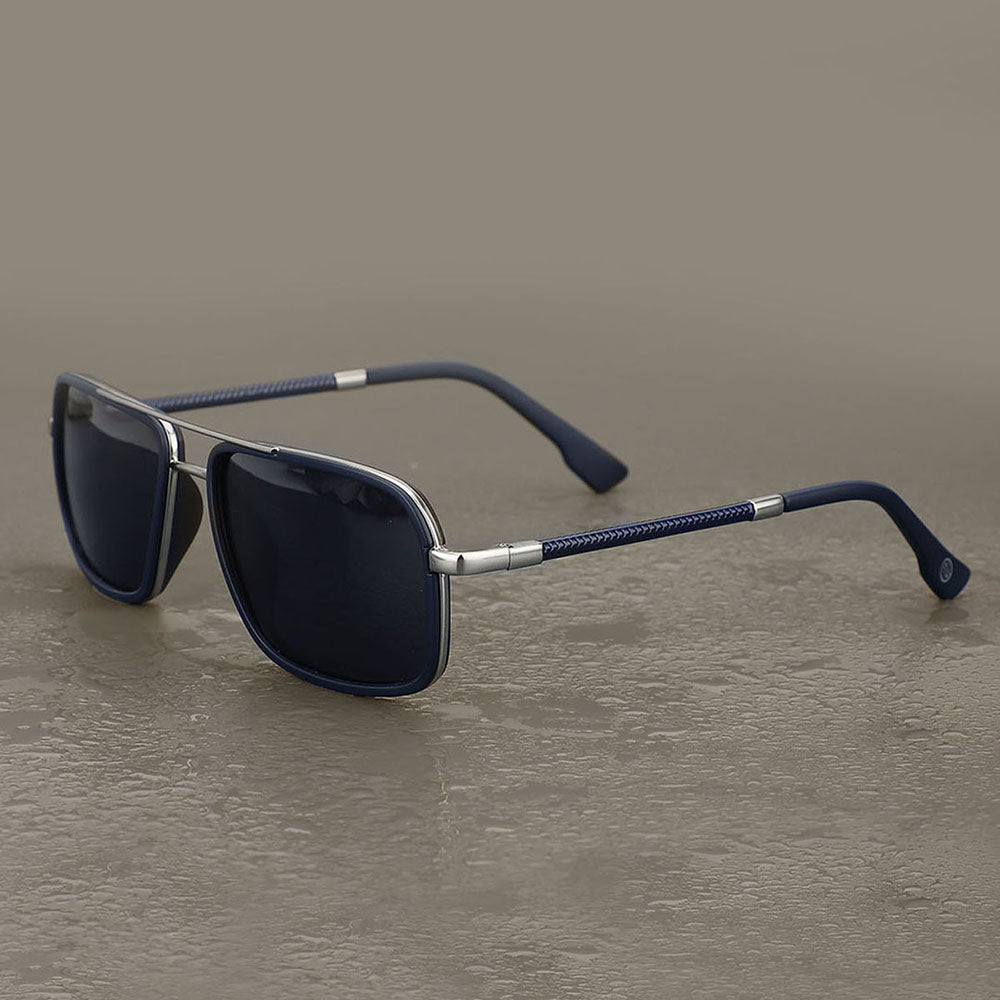 Carlton London Premium Silver &amp; Blue Toned Polarised And Uv Protected Lens Rectangle Sunglasses For Men