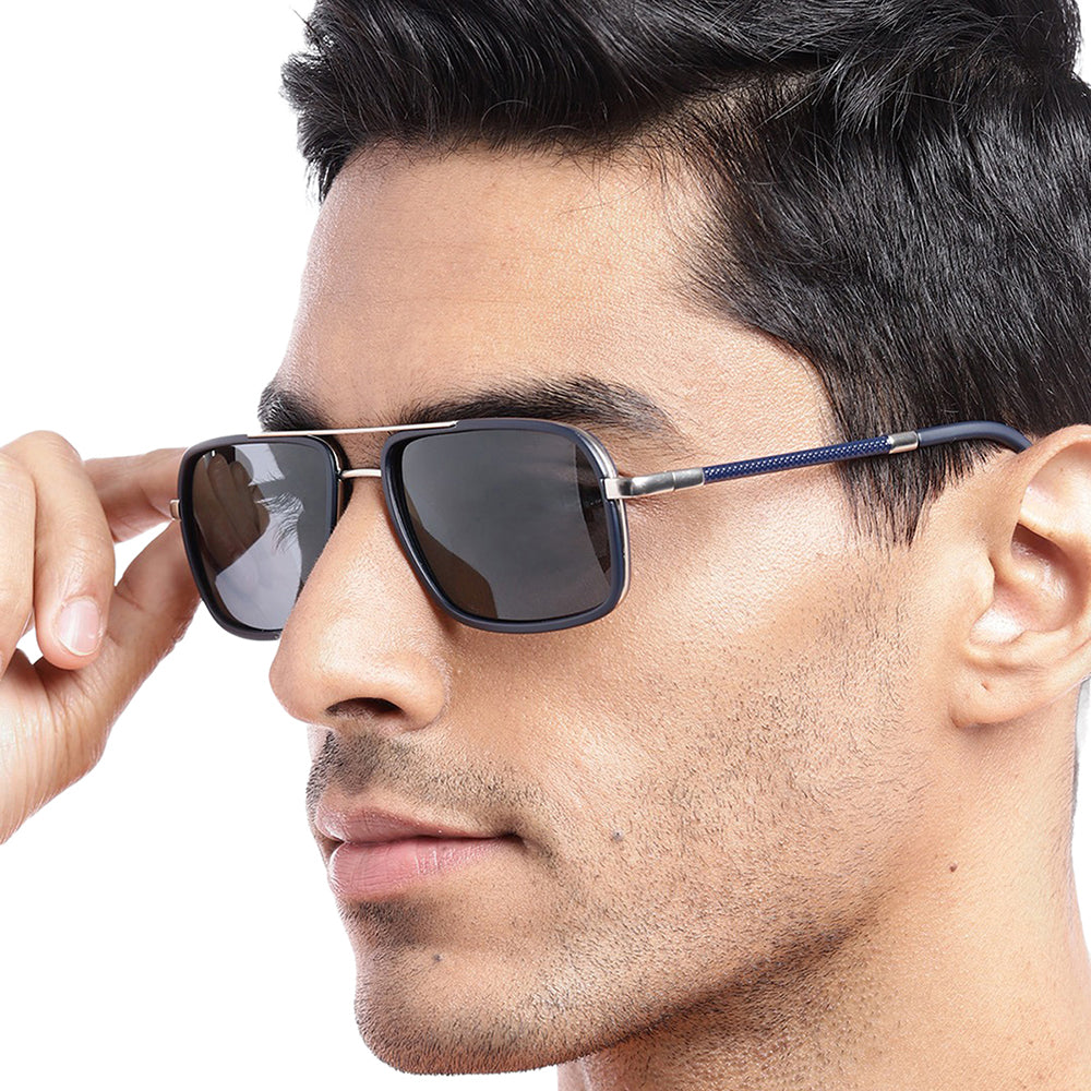 Carlton London Premium Silver &amp; Blue Toned Polarised And Uv Protected Lens Rectangle Sunglasses For Men