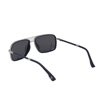 Carlton London Premium Silver &amp; Blue Toned Polarised And Uv Protected Lens Rectangle Sunglasses For Men