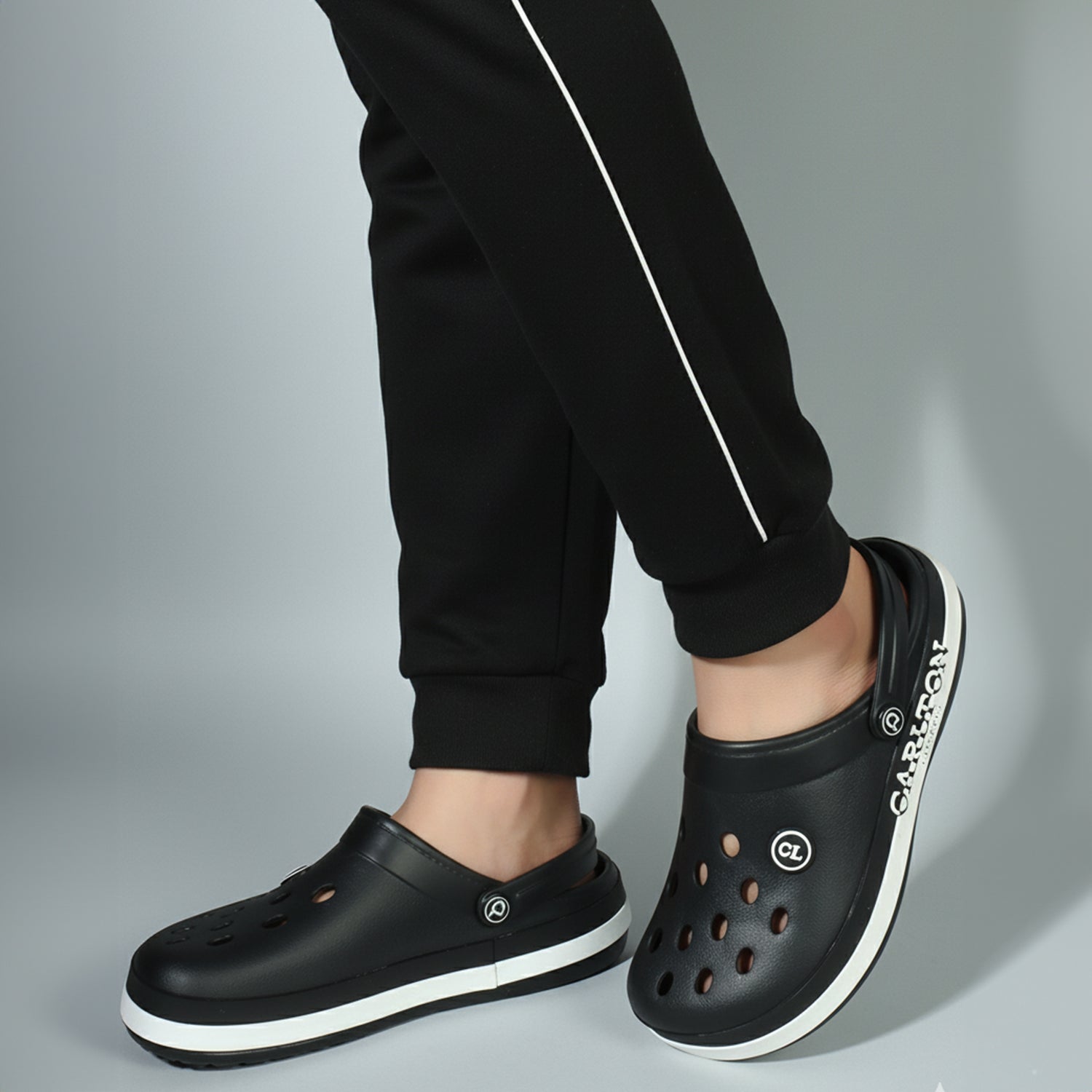 Men Perforated Two Tone Slip On Clogs