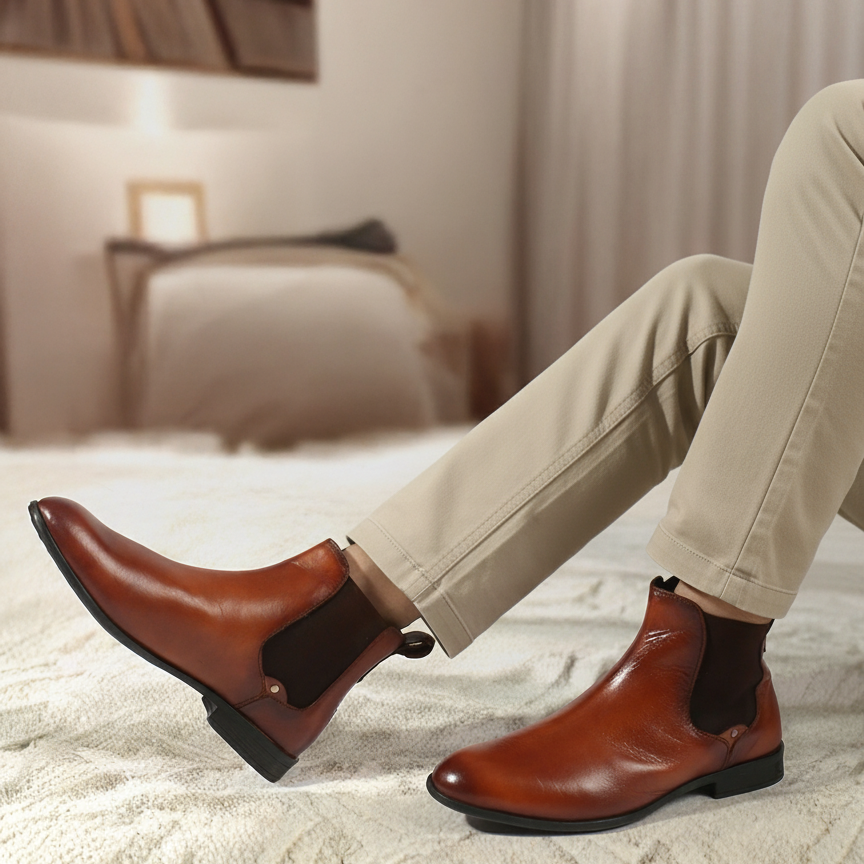 Elegant Classic Leather Ankle Chelsea Boots for Men