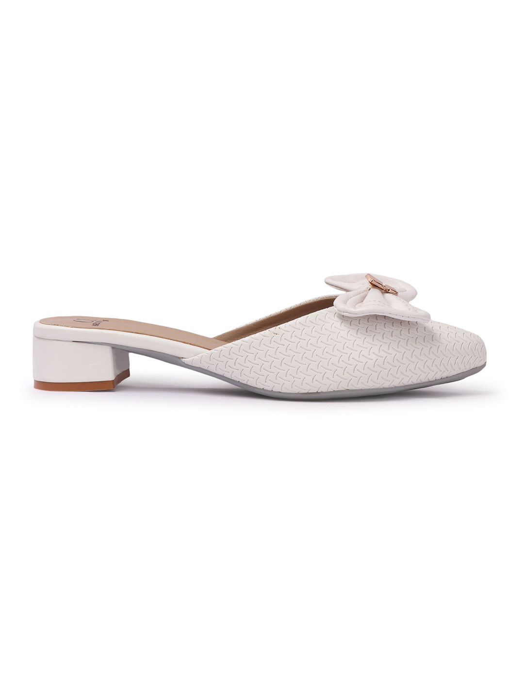 Elegant Textured Mules with Bow and Block Heel