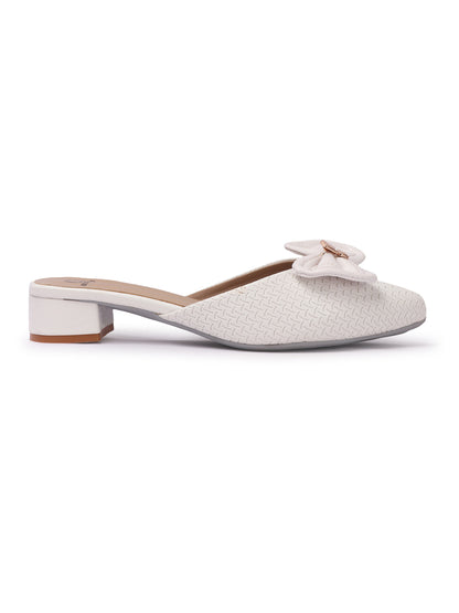 Elegant Textured Mules with Bow and Block Heel