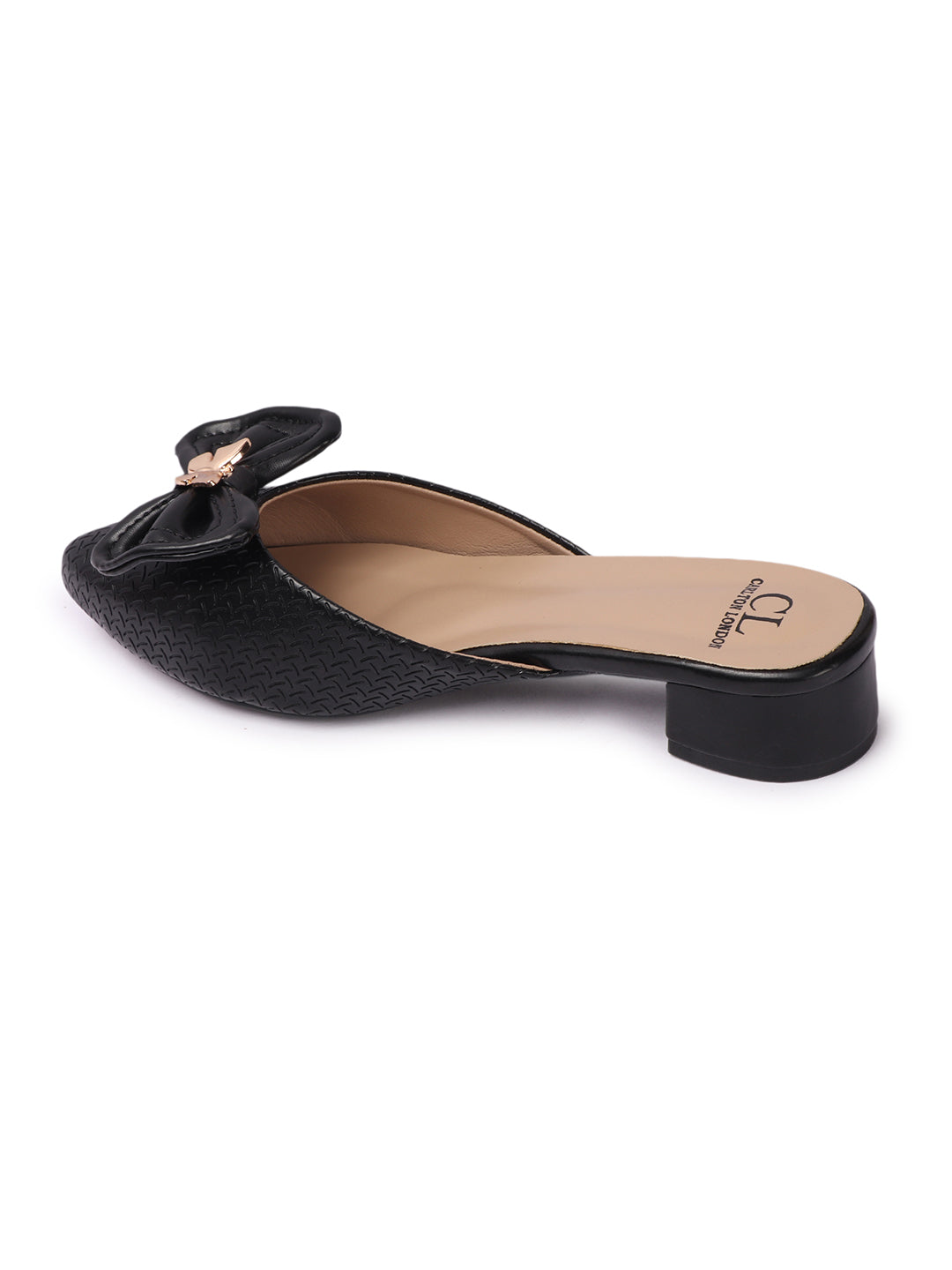 Elegant Textured Mules with Bow and Block Heel