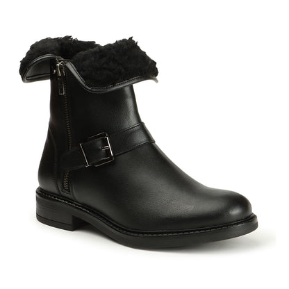 Women Solid Block-Heeled Winter Boots With Buckle