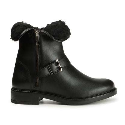 Women Solid Block-Heeled Winter Boots With Buckle