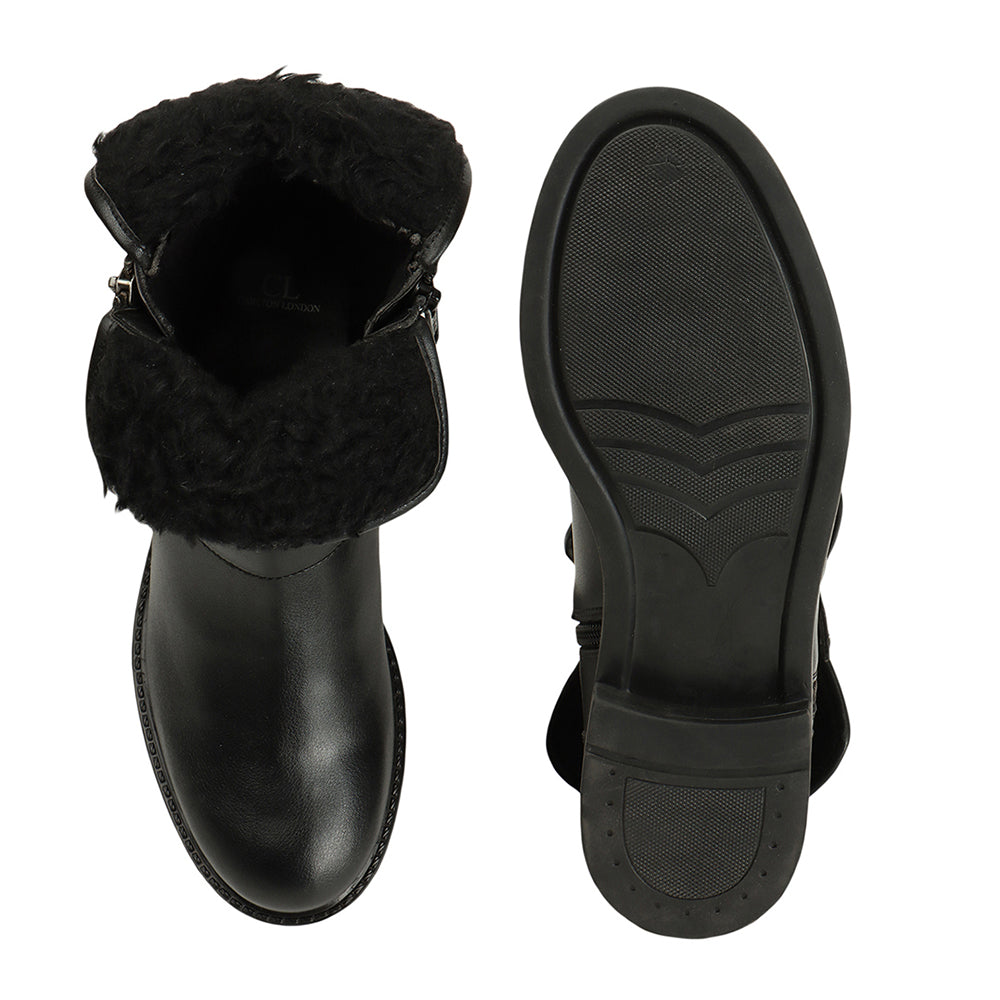Women Solid Block-Heeled Winter Boots With Buckle