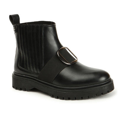 Women Casual Block-Heeled Chelsea Boots With Buckle Details