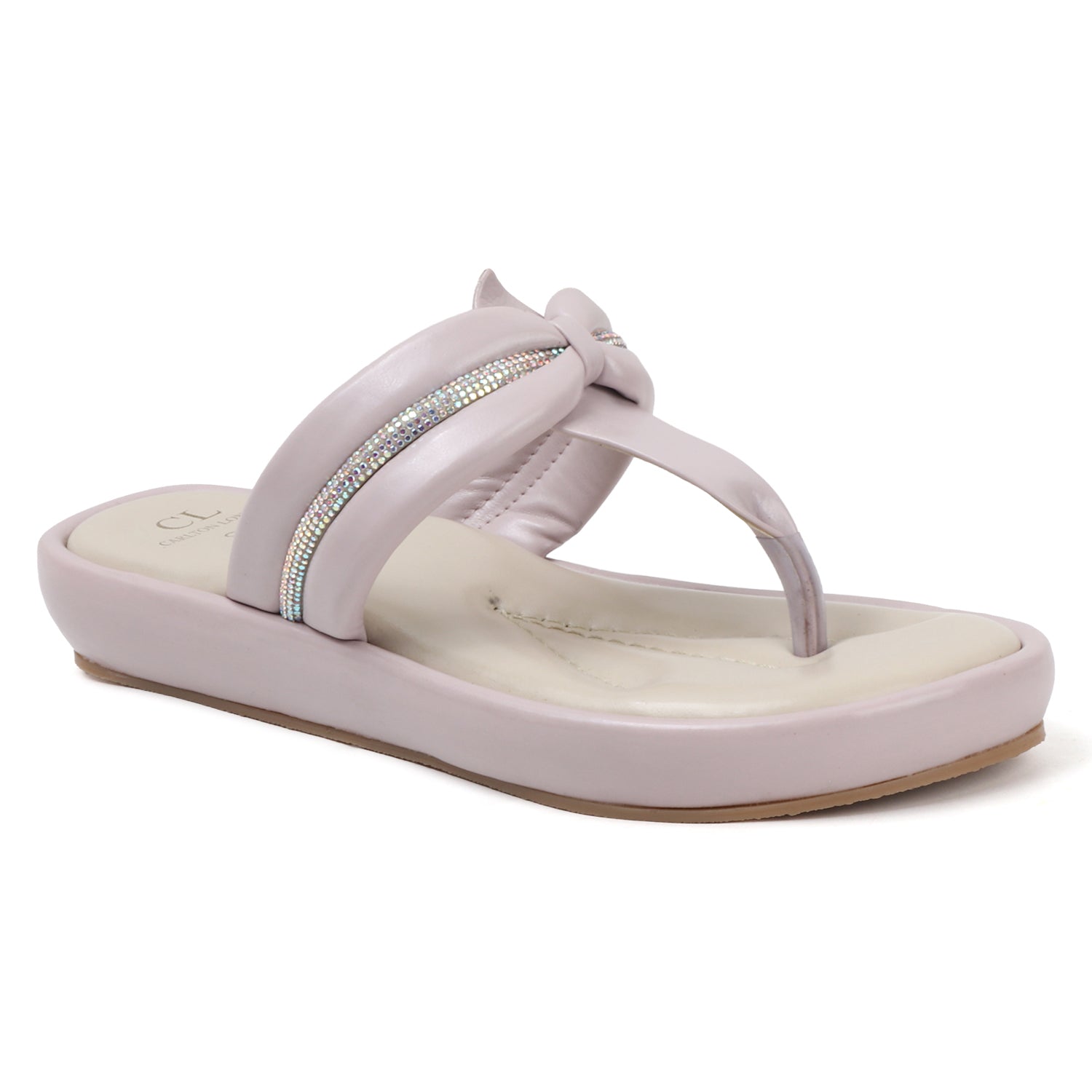 Women Flat Thong Sandals with Rhinestone Knot Detail