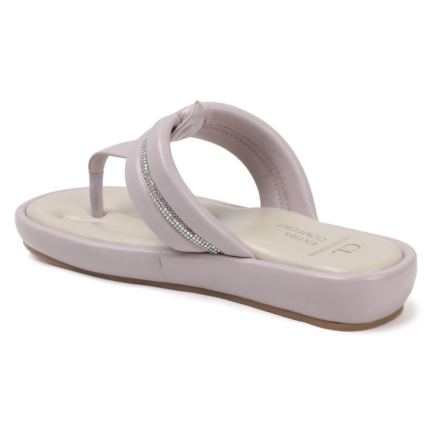 Women Flat Thong Sandals with Rhinestone Knot Detail