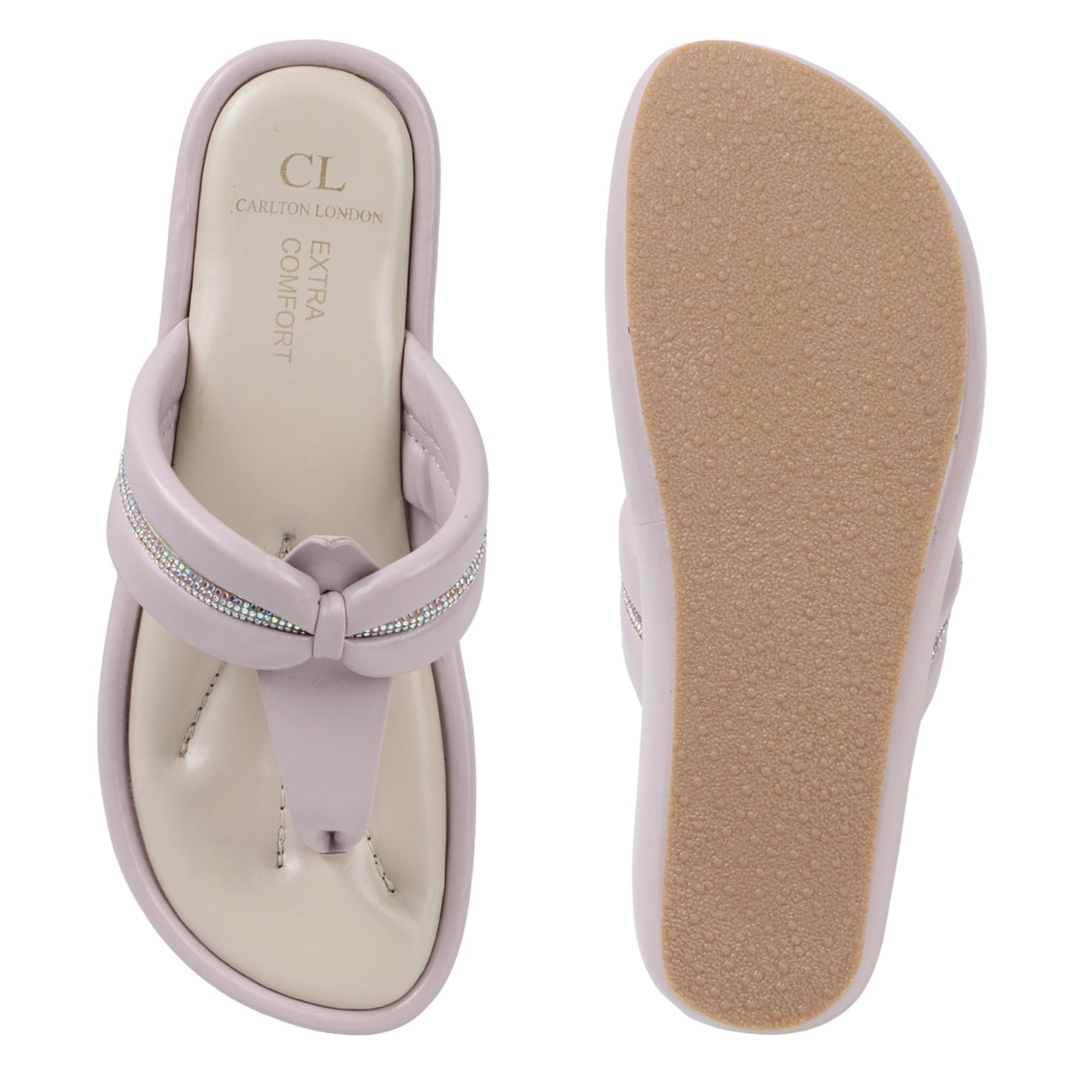 Women Flat Thong Sandals with Rhinestone Knot Detail