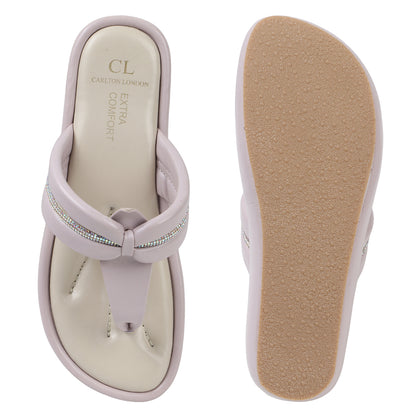 Women Flat Thong Sandals with Rhinestone Knot Detail