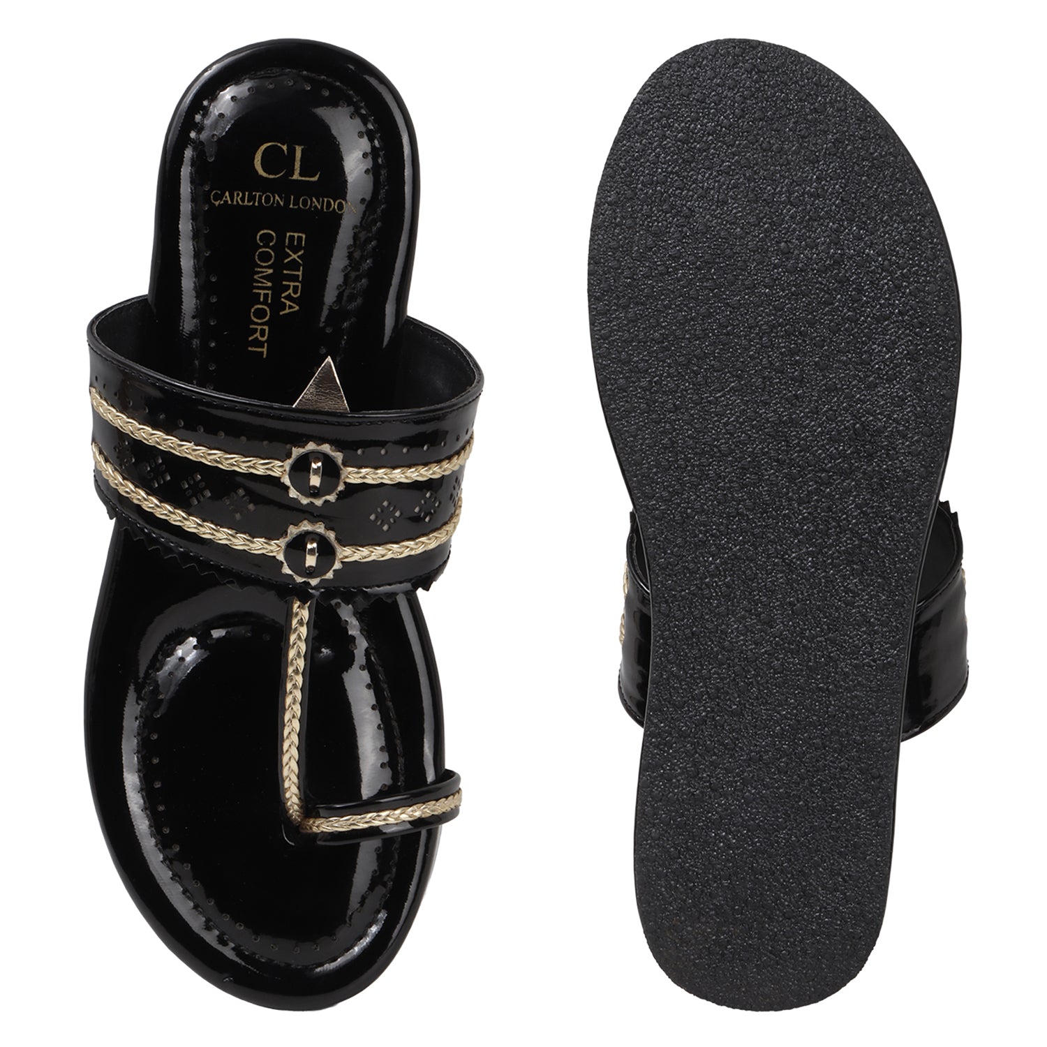Traditional Toe-Ring Wedge Sandals with Metallic Detail