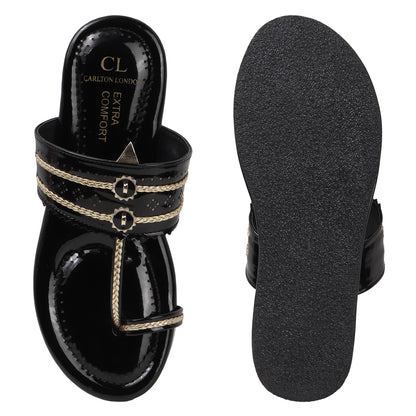 Traditional Toe-Ring Wedge Sandals with Metallic Detail