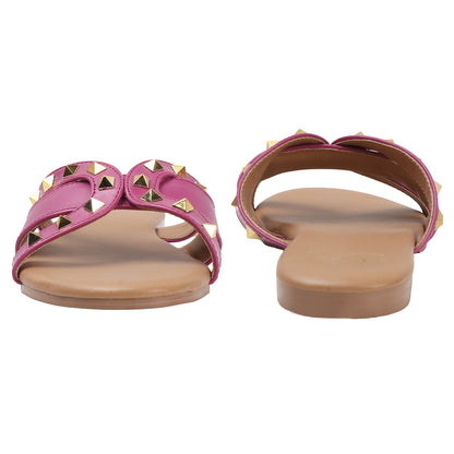 Flat Cross-Strap Women Sandal with Gold Pyramid Studs