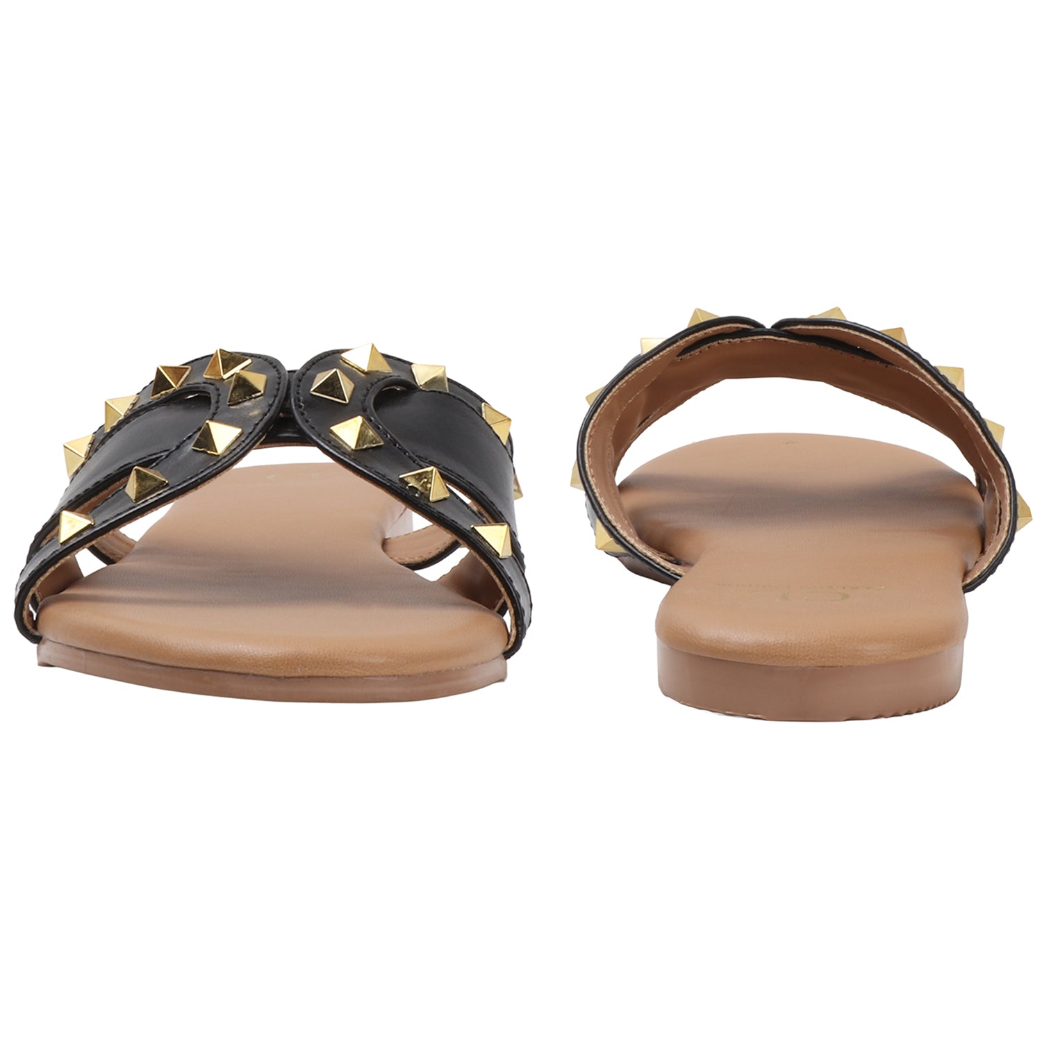 Flat Cross-Strap Women Sandal with Gold Pyramid Studs