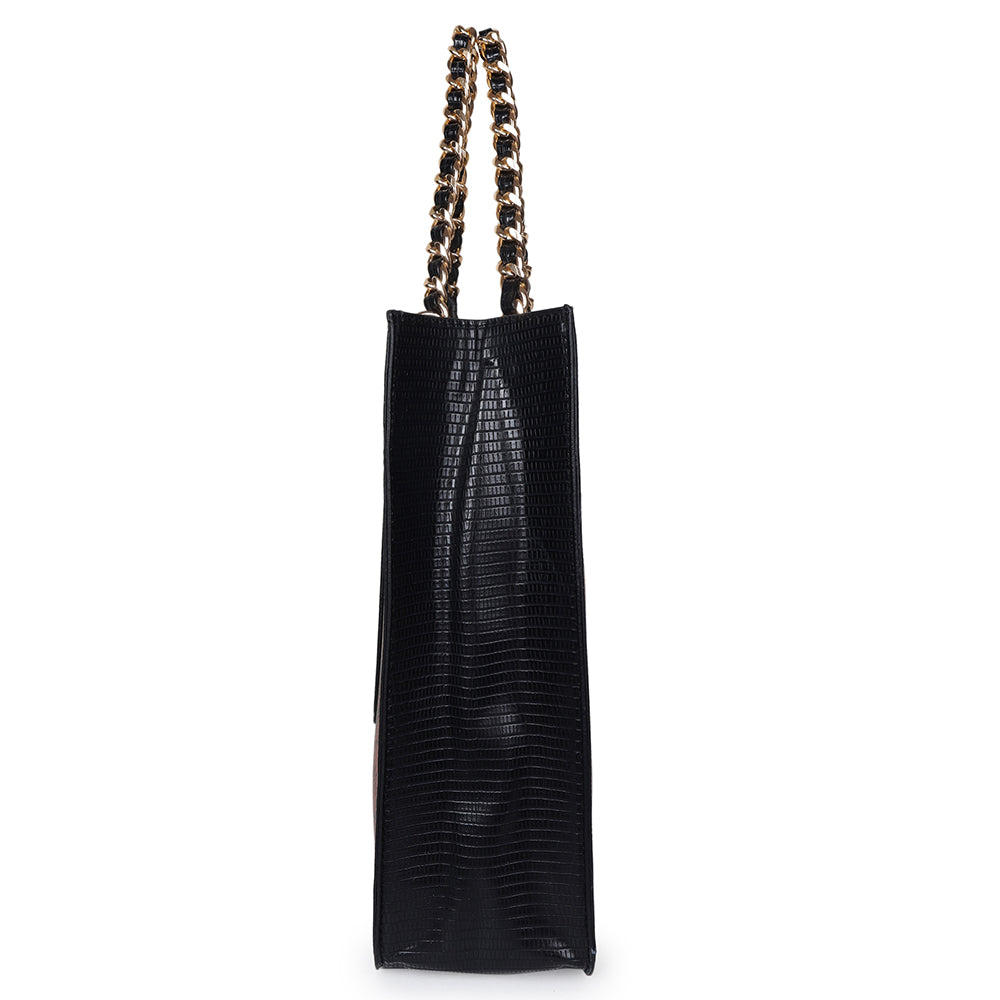 Women Striped Oversized Structured Tote Bag with Cut Work