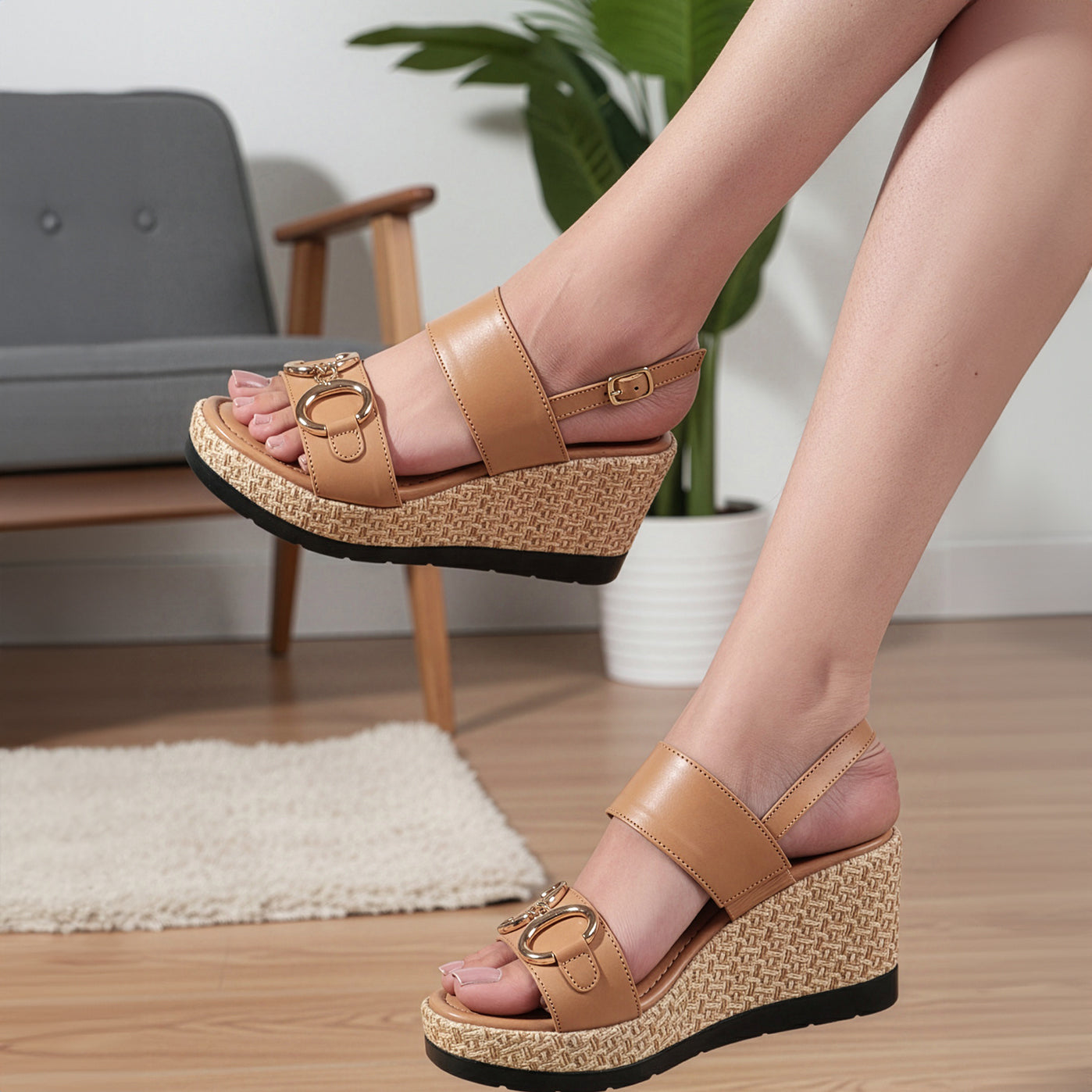 Woven Espadrille Wedge Sandals with Ankle Strap