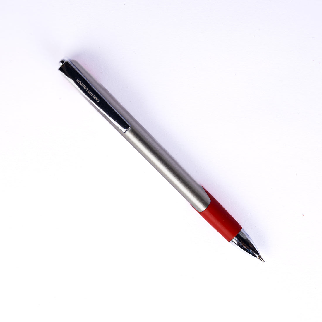 Carlton London Silver & Red Ball Pen Smooth Ink Writing Pen with Grip & Clip Fine Tip Office