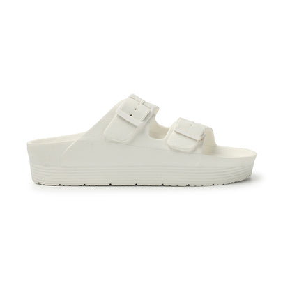 Women Solid Double Buckle Platform Slides