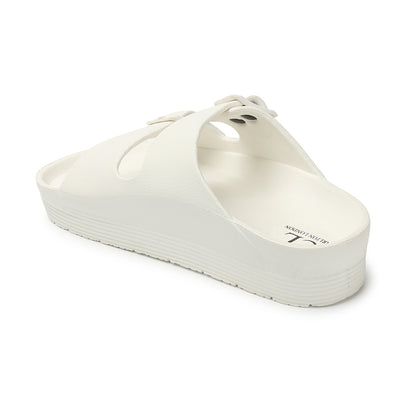 Women Solid Double Buckle Platform Slides