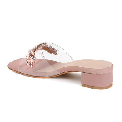 Women Embellished Block Heels Transparent Sandals