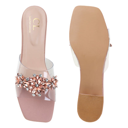 Women Embellished Block Heels Transparent Sandals