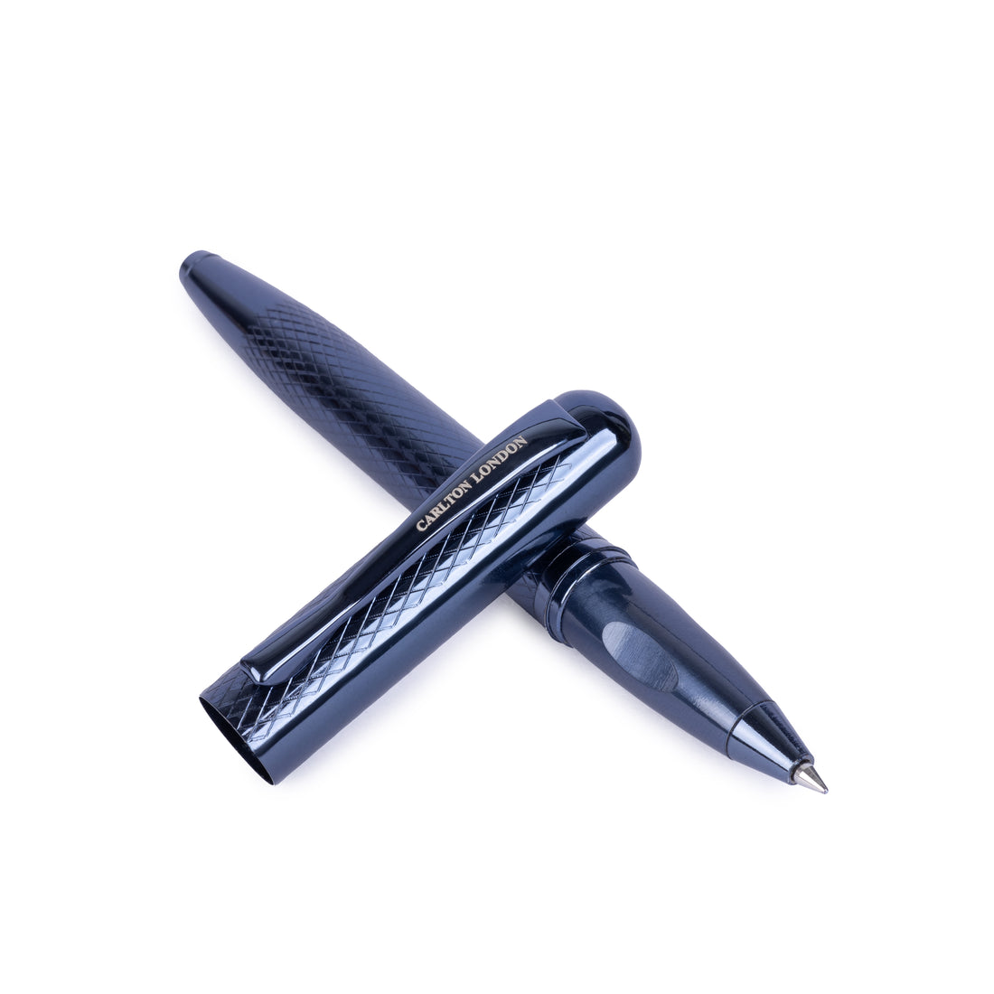 Carlton London Glossy Navy Blue Textured Ball Pen  Executive Writing Pen with Diamond-Cut Grip