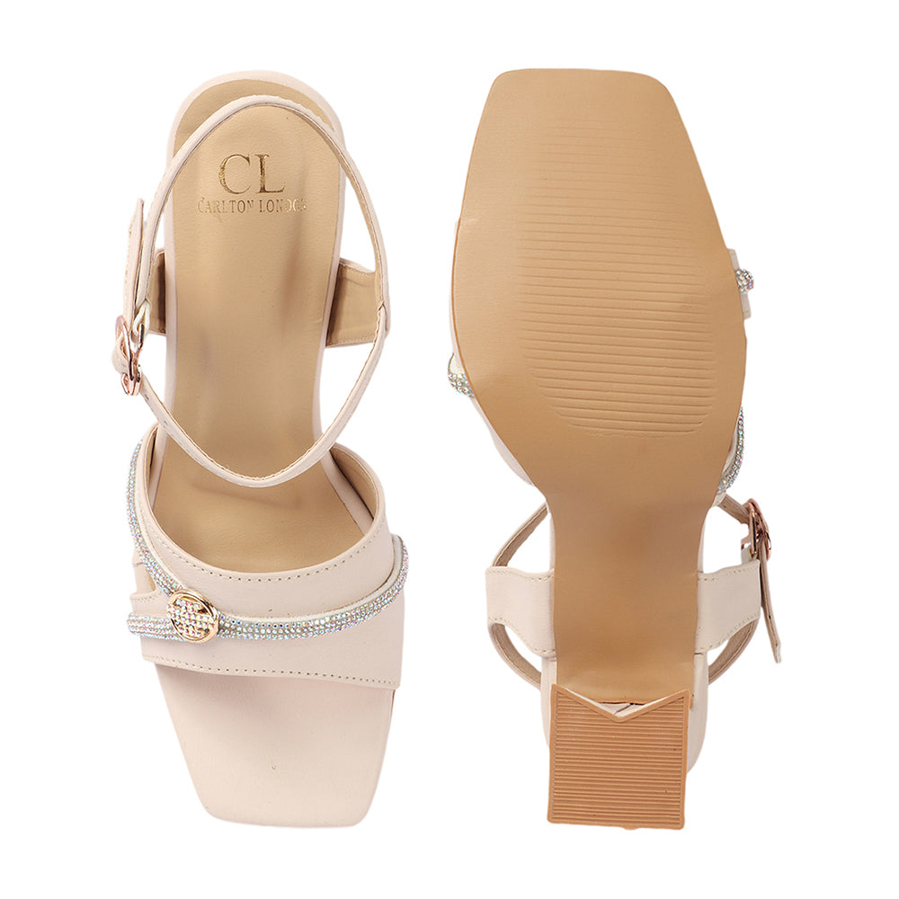 Women Embellished Block Heel Sandals with Buckles