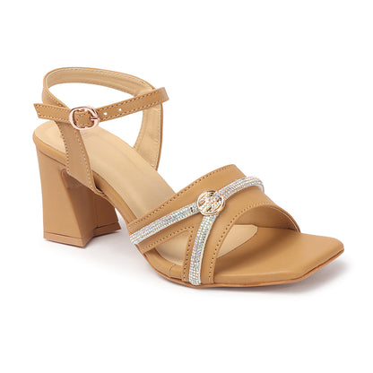 Women Embellished Block Heel Sandals with Buckles