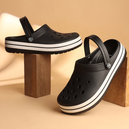 Men Striped Band Perforated Clogs