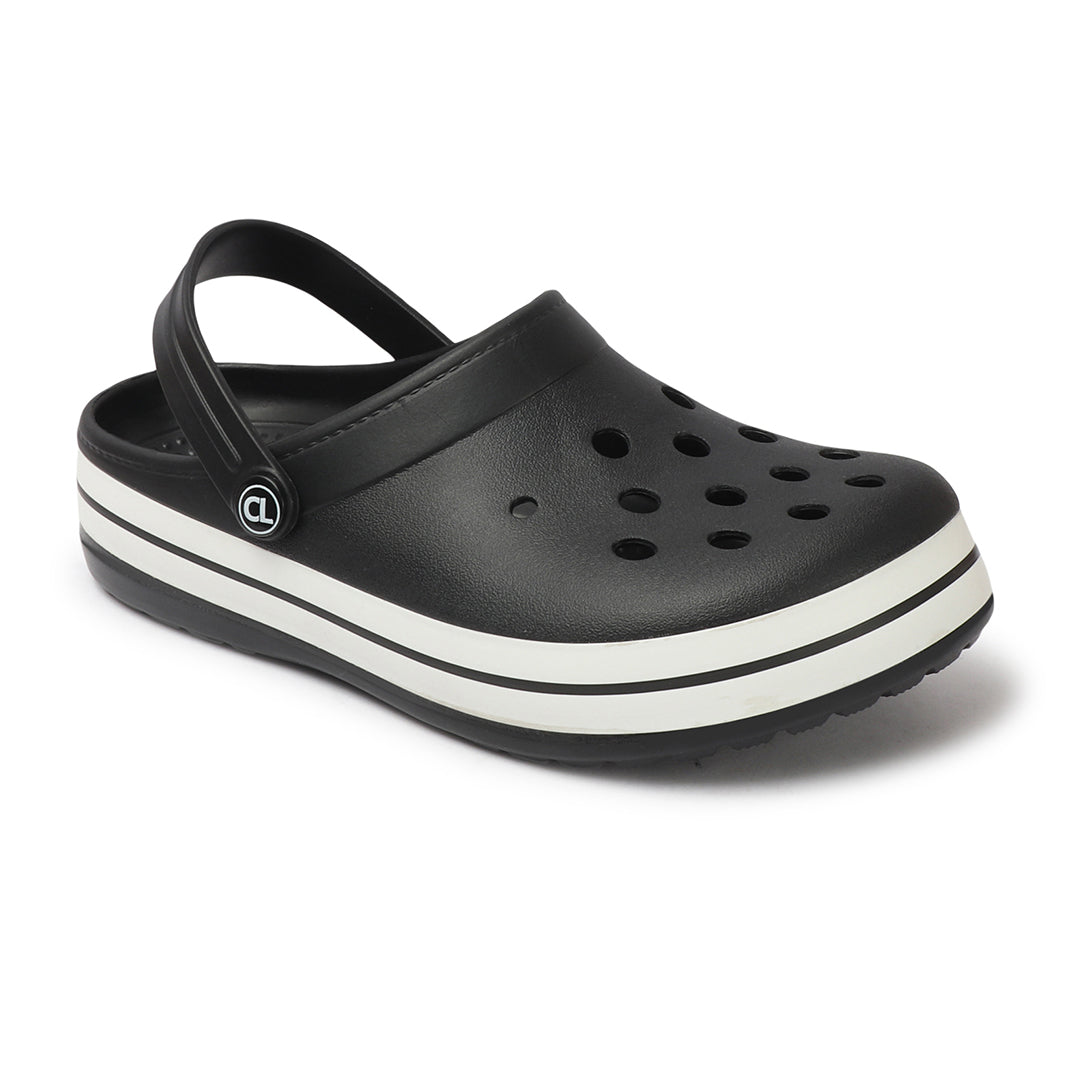 Men Striped Band Perforated Clogs