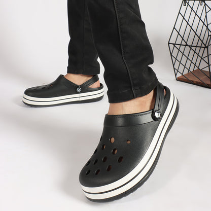 Men Striped Band Perforated Clogs