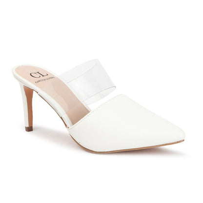 White Slip-On Pointed Toe Women Mule Heels