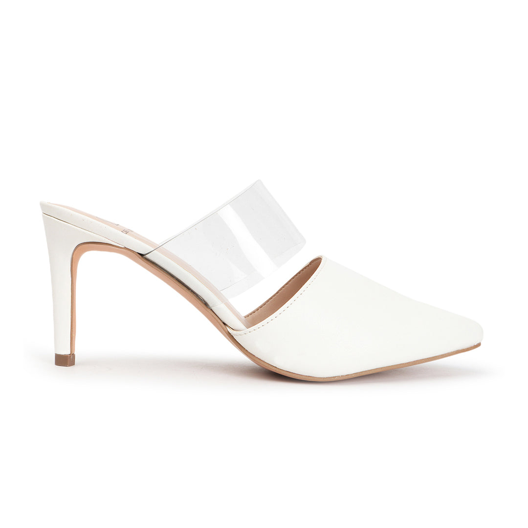 White Slip-On Pointed Toe Women Mule Heels