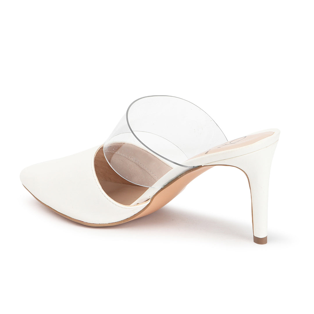 White Slip-On Pointed Toe Women Mule Heels