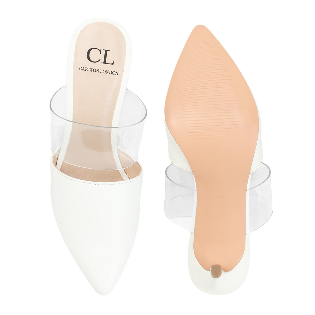 White Slip-On Pointed Toe Women Mule Heels
