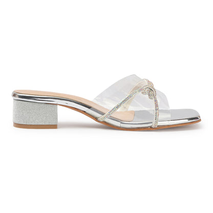 Women Embellished Block Heels Transparent Sandals