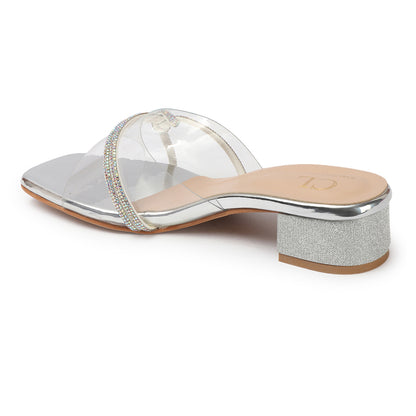 Women Embellished Block Heels Transparent Sandals