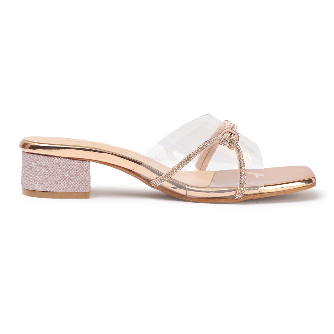 Women Embellished Block Heels Transparent Sandals