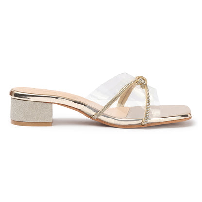 Women Embellished Block Heels Transparent Sandals