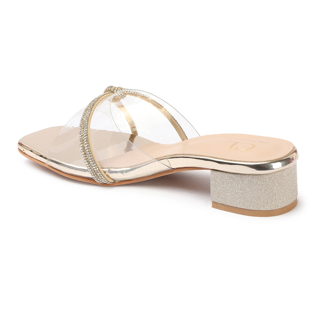 Women Embellished Block Heels Transparent Sandals