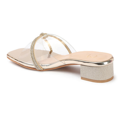 Women Embellished Block Heels Transparent Sandals