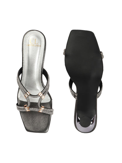 Women Square Toe Embellished Party Stiletto Sandals