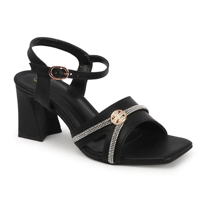 Women Embellished Block Heel Sandals with Buckles