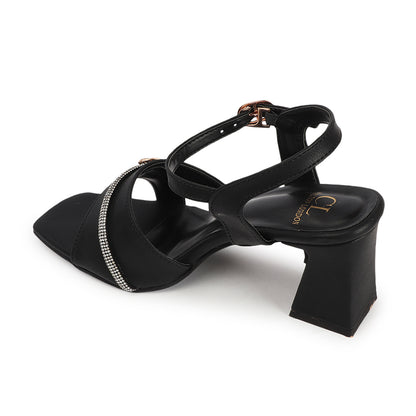 Women Embellished Block Heel Sandals with Buckles