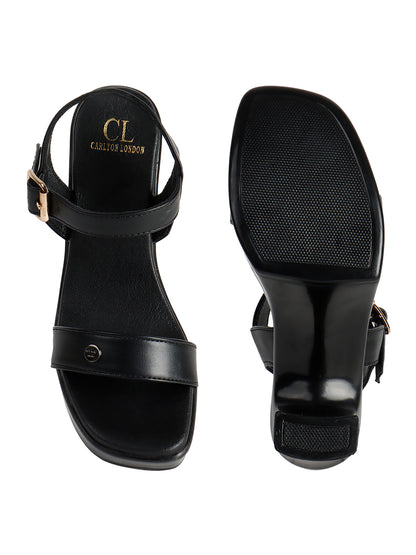 Denim-Style Block Block Heel Sandals